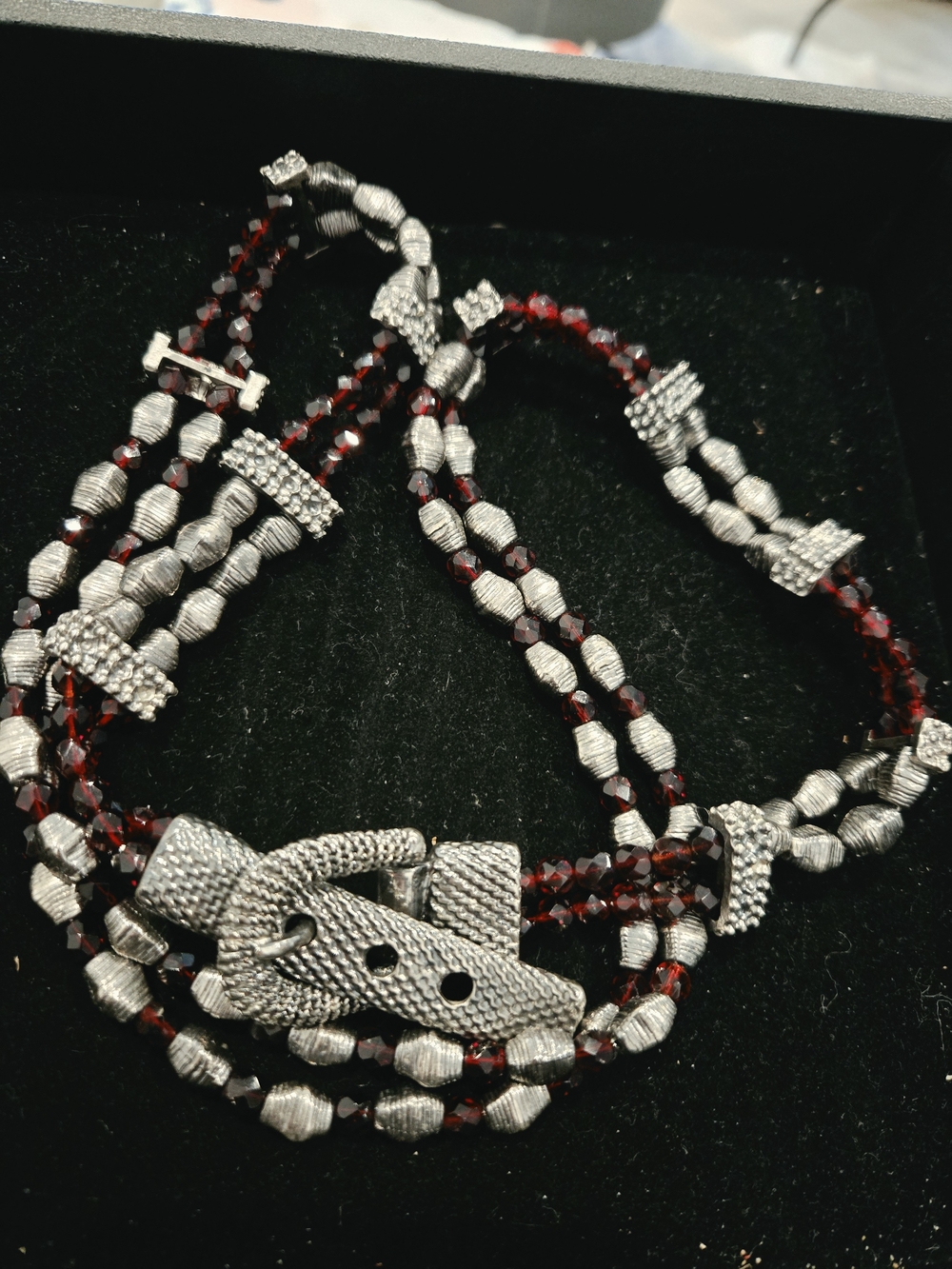 Vintage Red Fauceted Beaded Belt With Silver Accents 30"-32" Aprox Rare Find